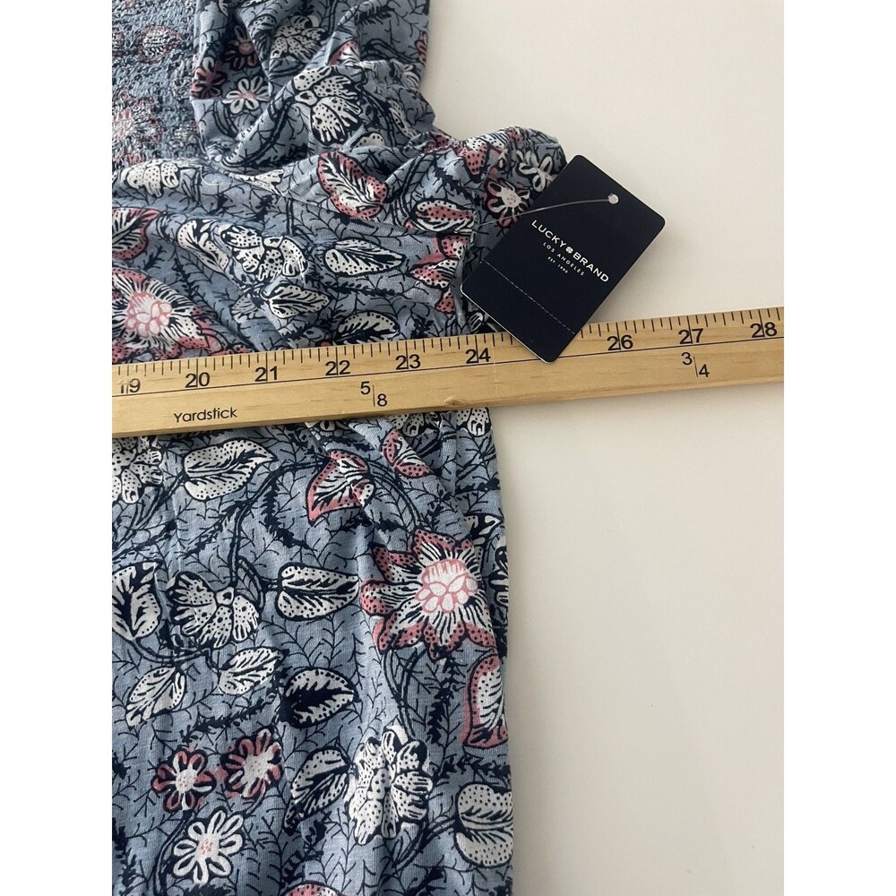 Lucky Brand Women 3X Blue Pink Floral Boho Peasant Blouse Smocked Yoke Plus Size - Picture 6 of 13